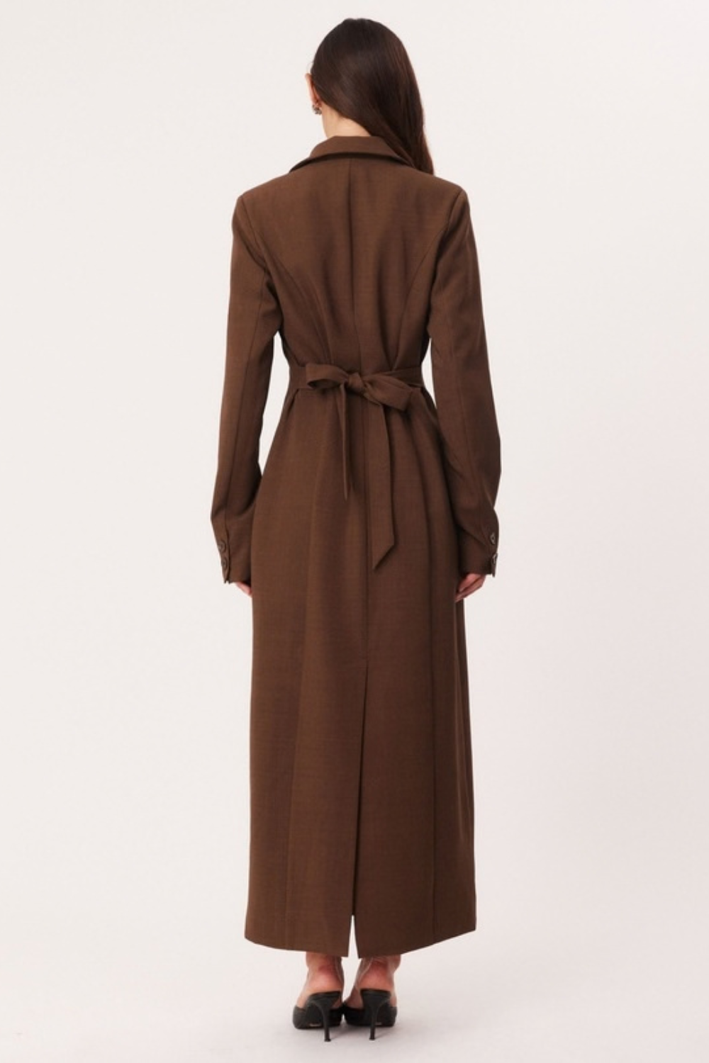 Amandine Gauthier | Women's Long Brown Coat – Fitted Single-Breasted Maxi Coat