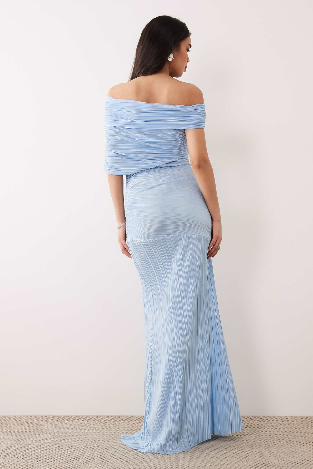 LÉONIE VAUPERCHE | Pleated Off Shoulder Maxi Dress – Asymmetric Ruched Side Slit Evening Gown