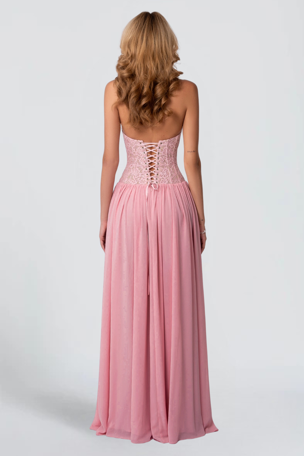 Louise Girard | Lace Corset Maxi Dress – Bustier Drop Waist Pleated Flowy Vintage Gown