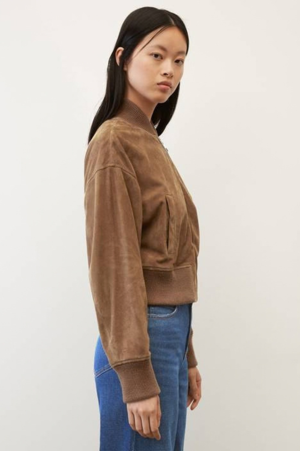Lucinda de La Motte | Women's Short Suede Jacket – Brown Goat Suede Bomber Jacket