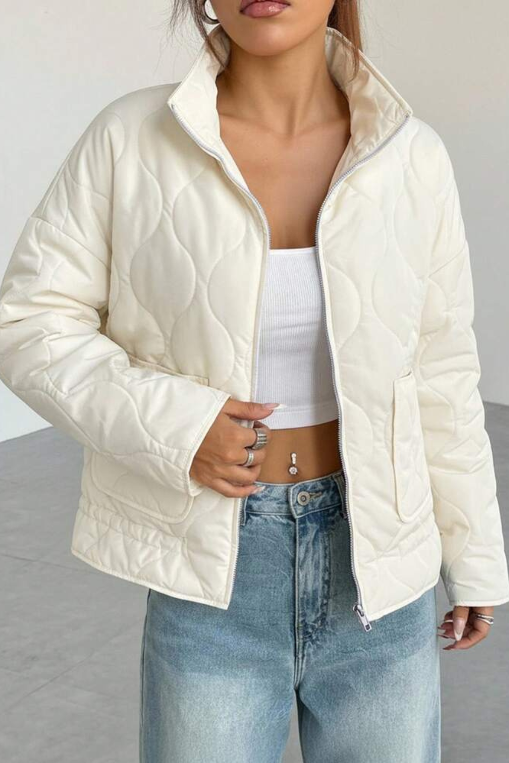 Pauline Garcia | Women's Cream Quilted Jacket – Lightweight Padded Jacket