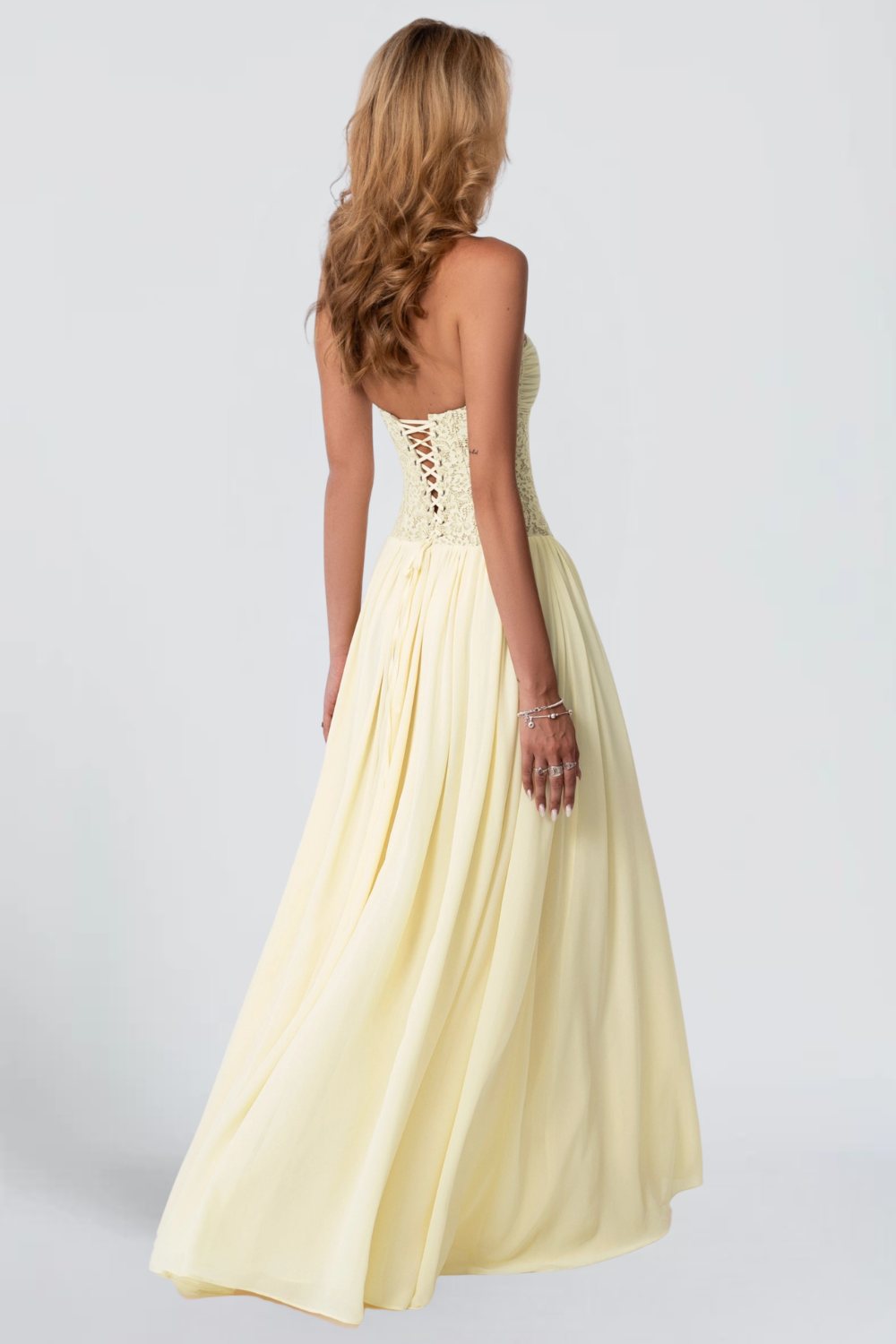 Louise Girard | Lace Corset Maxi Dress – Bustier Drop Waist Pleated Flowy Vintage Gown