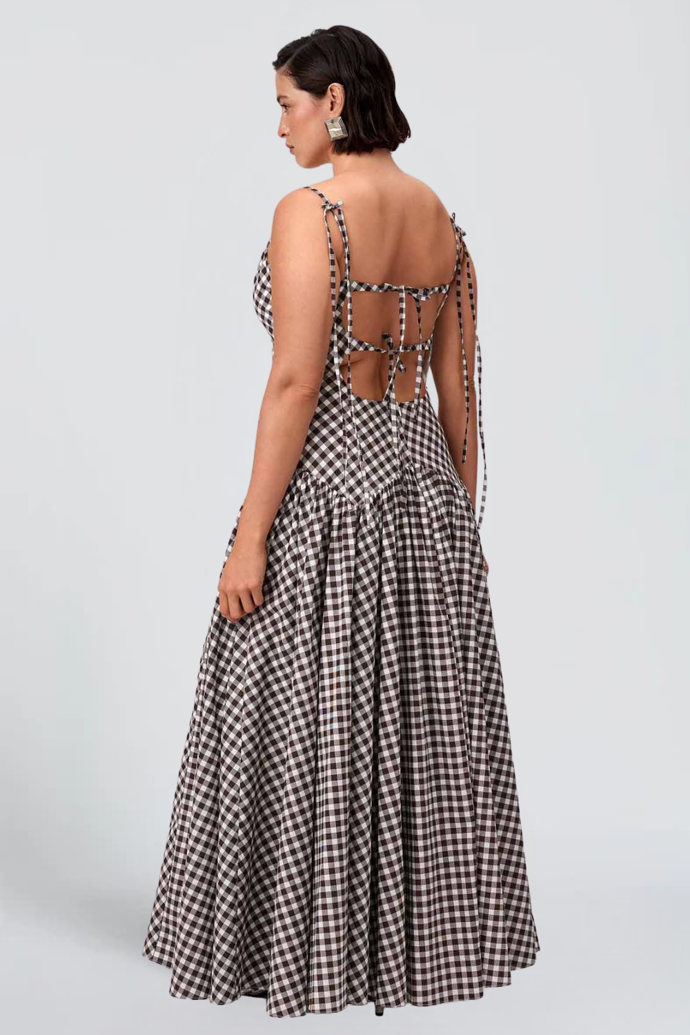 Emma Simon | Gingham Check Maxi Dress – V-Neck Drop Waist Full Skirt Summer Sundress