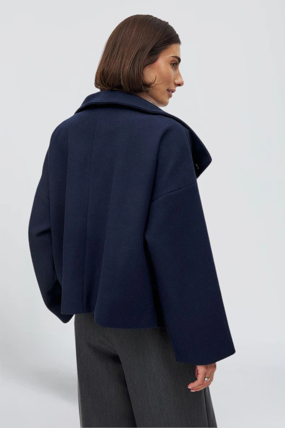 Célia Meyer | Women's Cropped Trench Jacket with Funnel Neck – Double-Breasted Cotton Coat