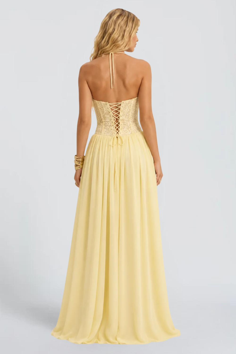 Louise Girard | Lace Corset Maxi Dress – Bustier Drop Waist Pleated Flowy Vintage Gown