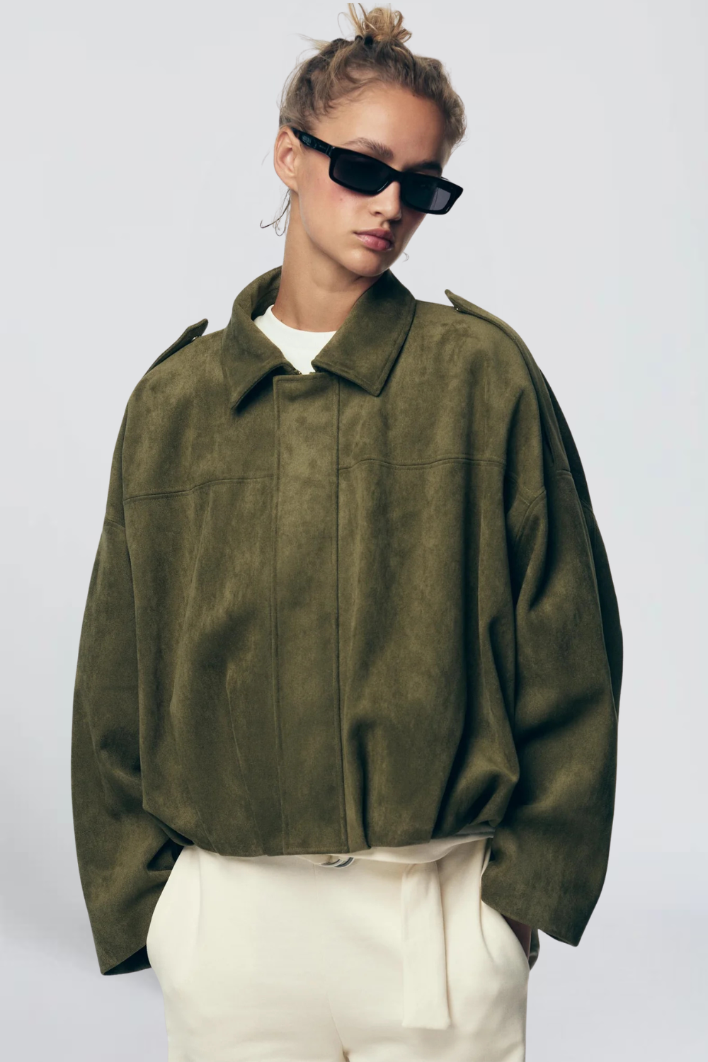 Mélissa Mathieu | Women's Khaki Oversized Utility Jacket – Green Bomber Jacket