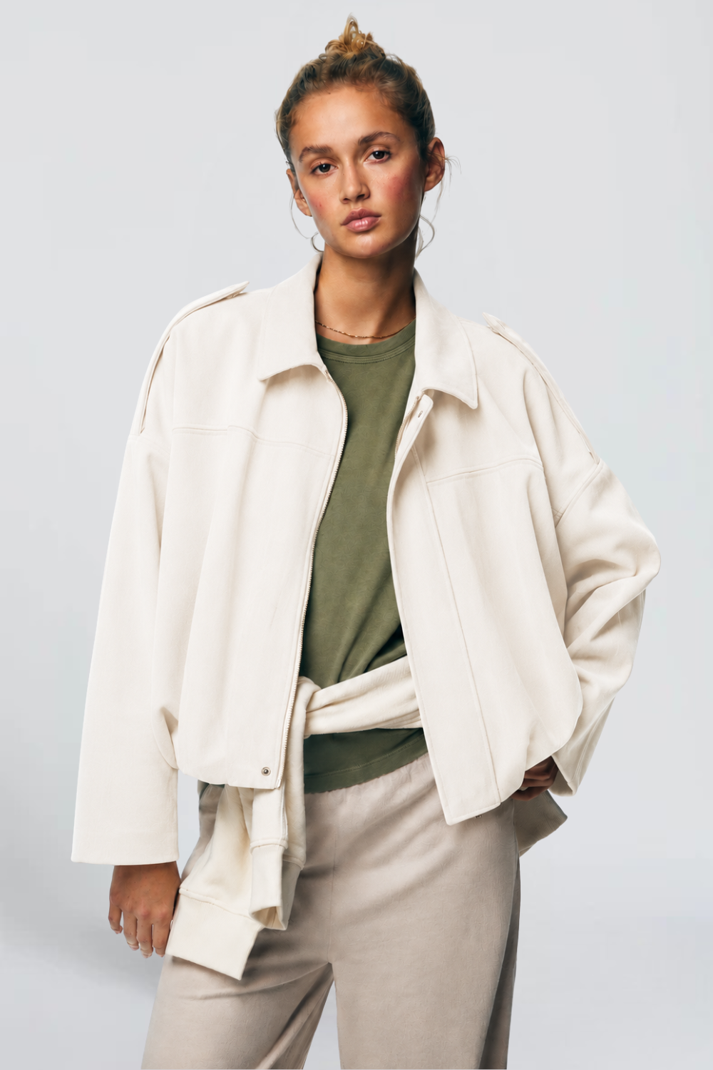 Mélissa Mathieu | Women's Khaki Oversized Utility Jacket – Green Bomber Jacket