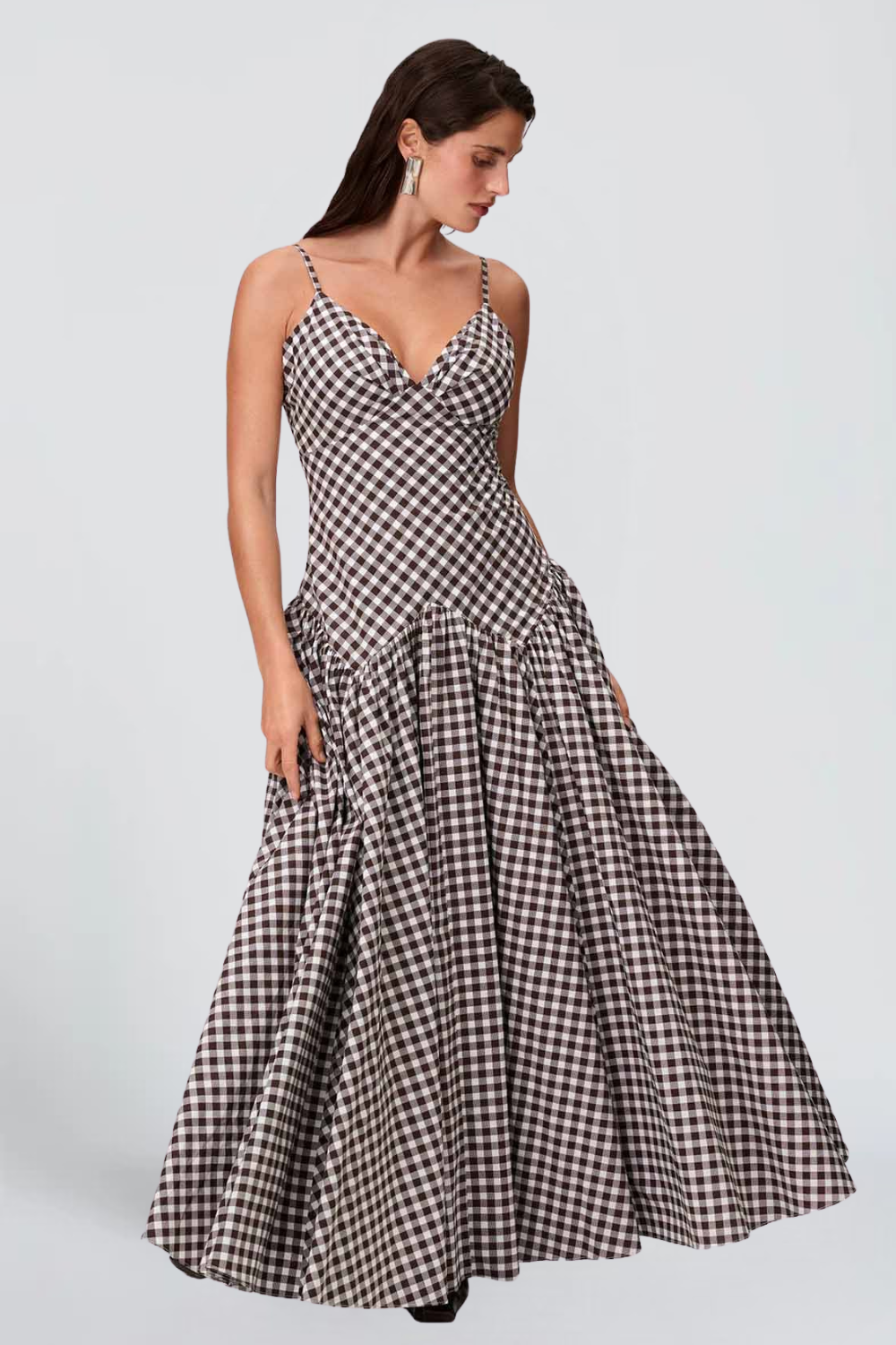 Emma Simon | Gingham Check Maxi Dress – V-Neck Drop Waist Full Skirt Summer Sundress