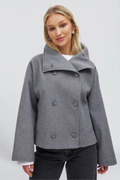 Célia Meyer | Women's Cropped Trench Jacket with Funnel Neck – Double-Breasted Cotton Coat