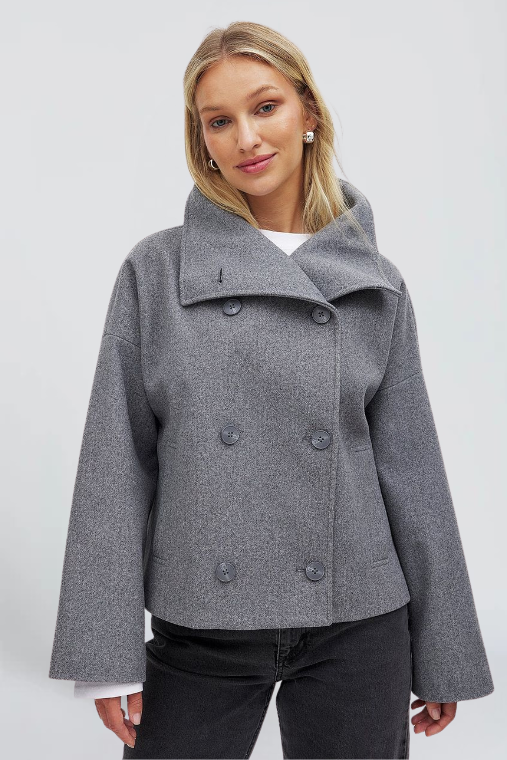 Célia Meyer | Women's Cropped Trench Jacket with Funnel Neck – Double-Breasted Cotton Coat