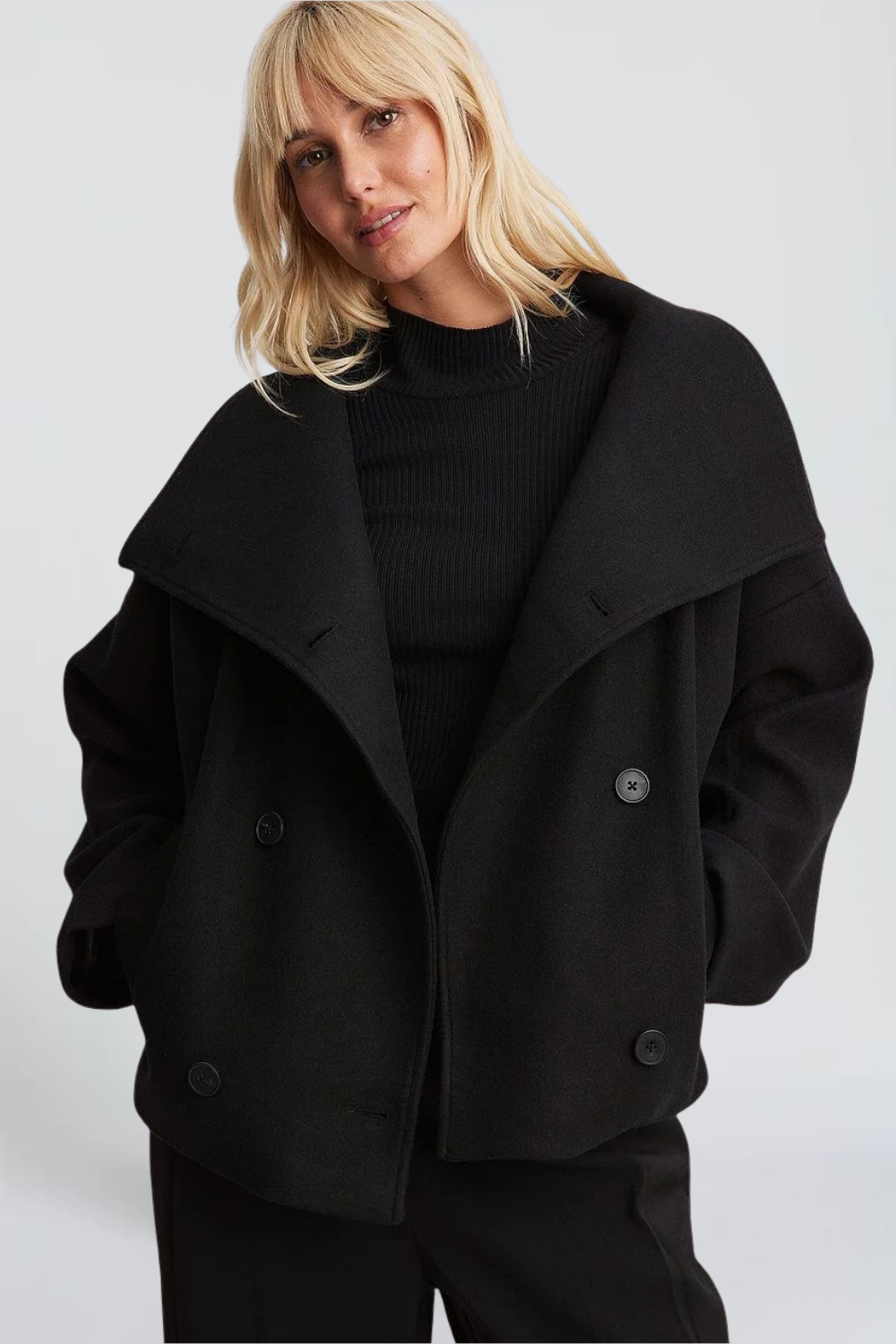 Célia Meyer | Women's Cropped Trench Jacket with Funnel Neck – Double-Breasted Cotton Coat