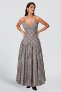 Emma Simon | Gingham Check Maxi Dress – V-Neck Drop Waist Full Skirt Summer Sundress