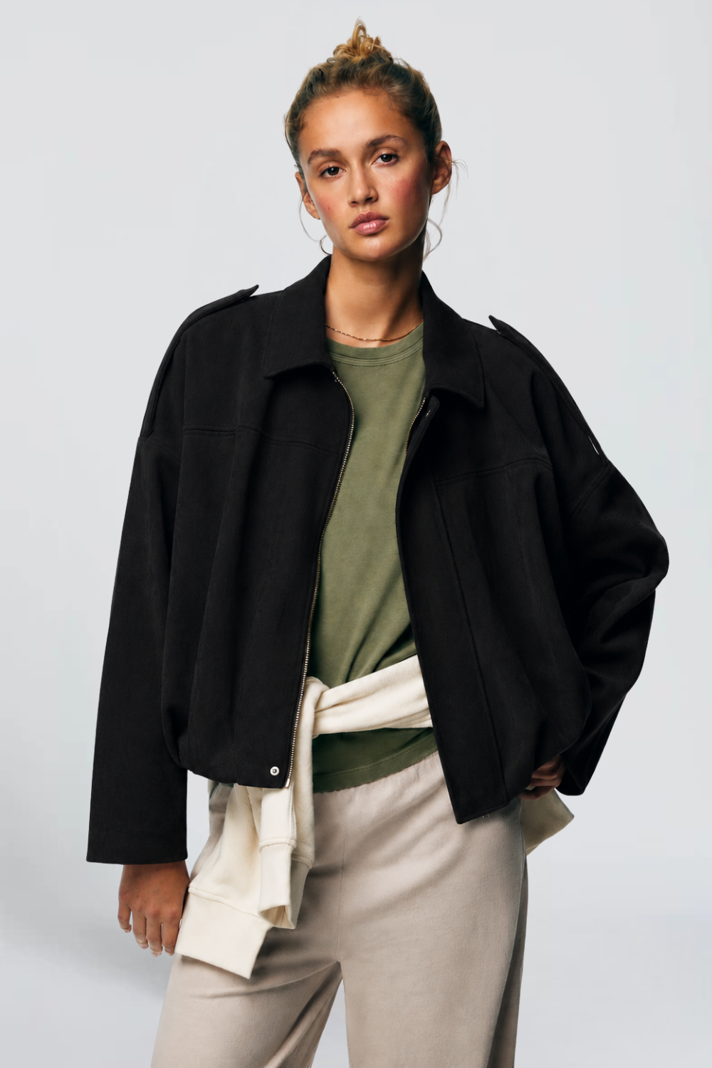 Mélissa Mathieu | Women's Khaki Oversized Utility Jacket – Green Bomber Jacket