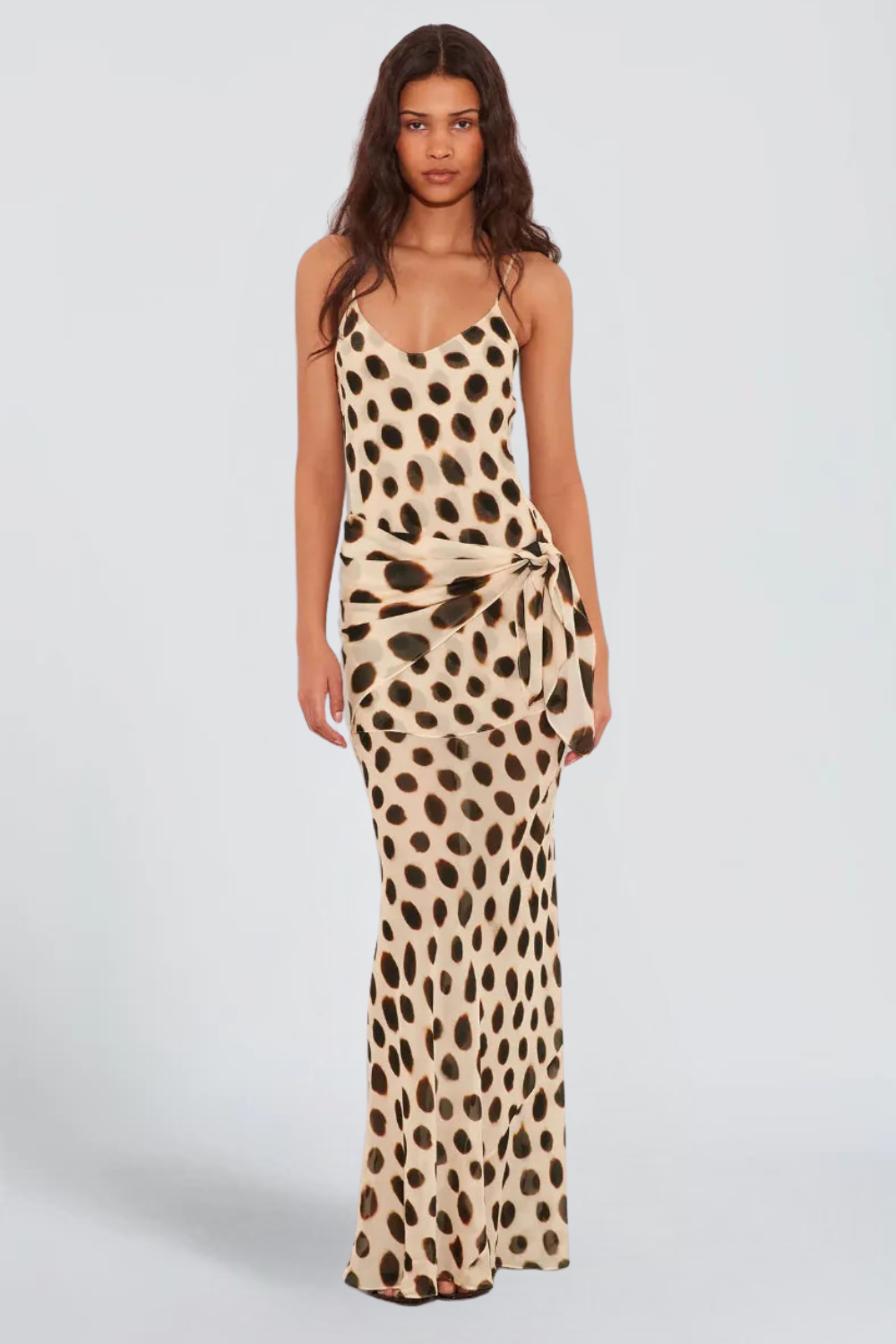 BERTHE DE MONTFAUCHER | Animal Print Chiffon Maxi Dress – V-Neck Tie Waist Sarong Summer Dress