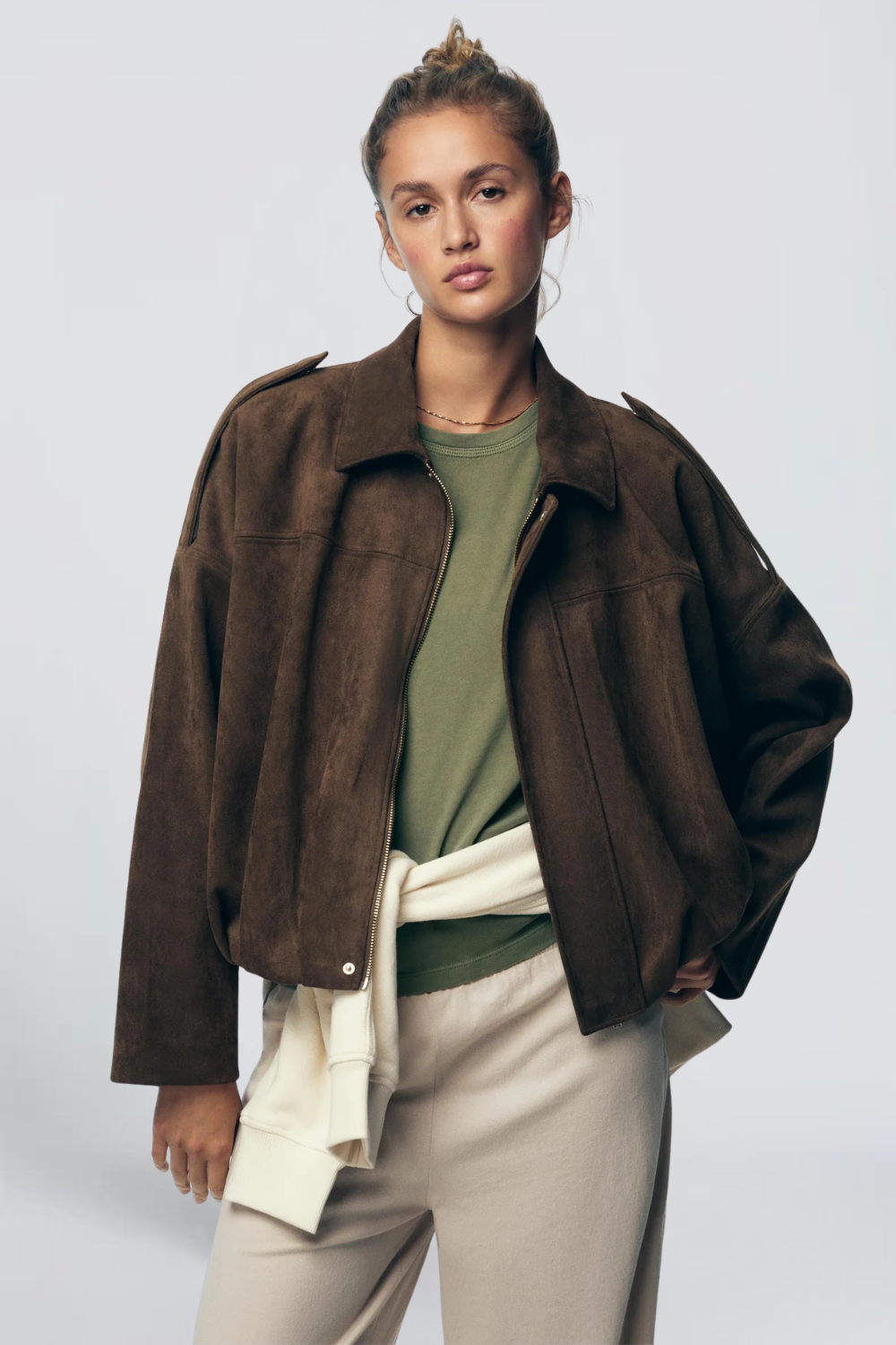 Mélissa Mathieu | Women's Khaki Oversized Utility Jacket – Green Bomber Jacket