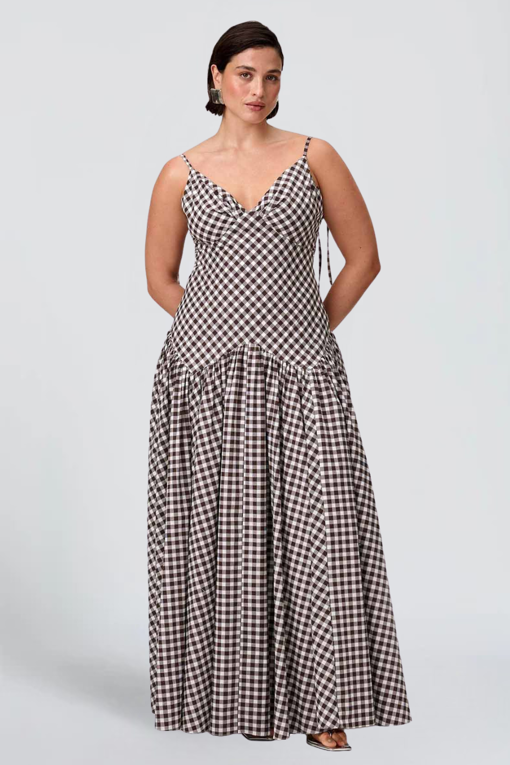 Emma Simon | Gingham Check Maxi Dress – V-Neck Drop Waist Full Skirt Summer Sundress