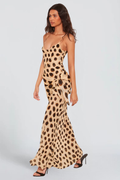 BERTHE DE MONTFAUCHER | Animal Print Chiffon Maxi Dress – V-Neck Tie Waist Sarong Summer Dress