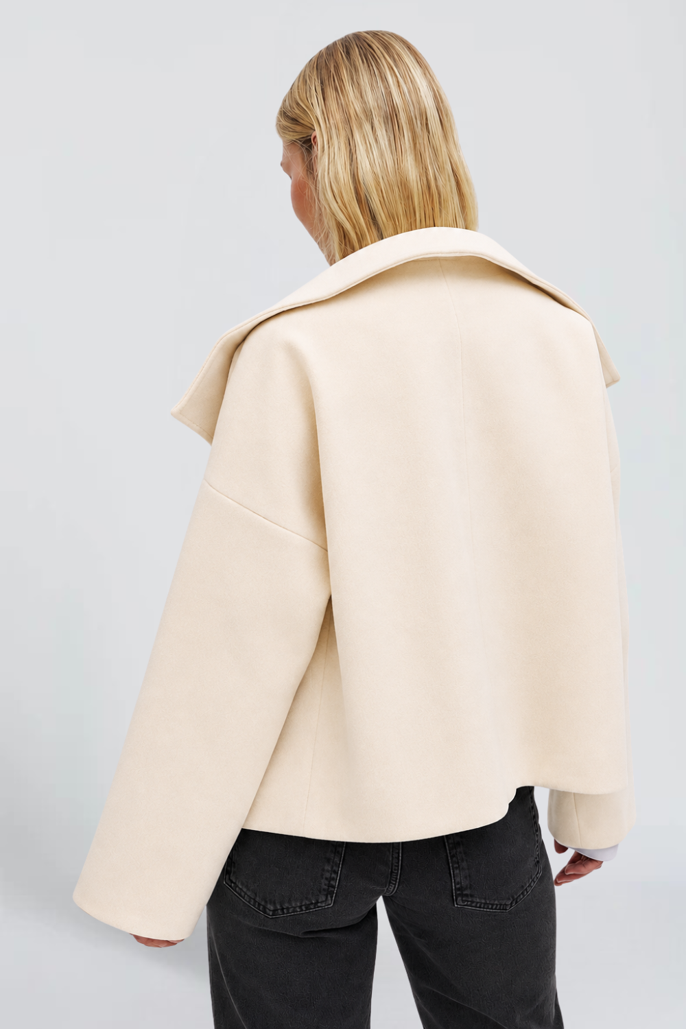 Célia Meyer | Women's Cropped Trench Jacket with Funnel Neck – Double-Breasted Cotton Coat