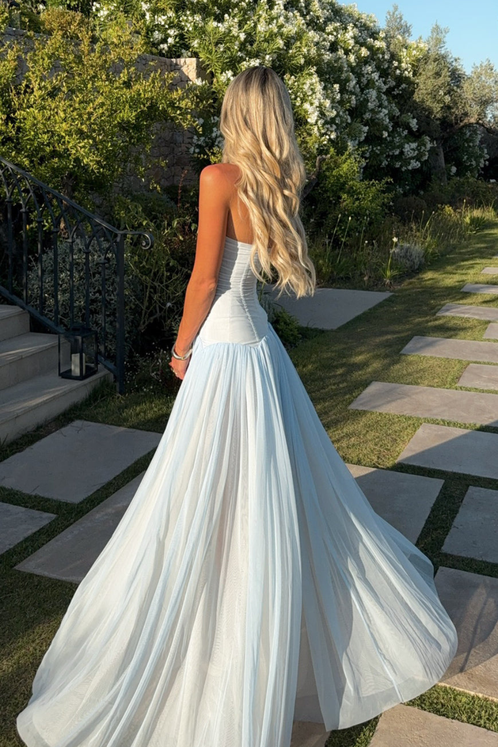 Margot Morel | Strapless Corset Tulle Maxi Dress – Pleated Boned Bodice Ball Gown