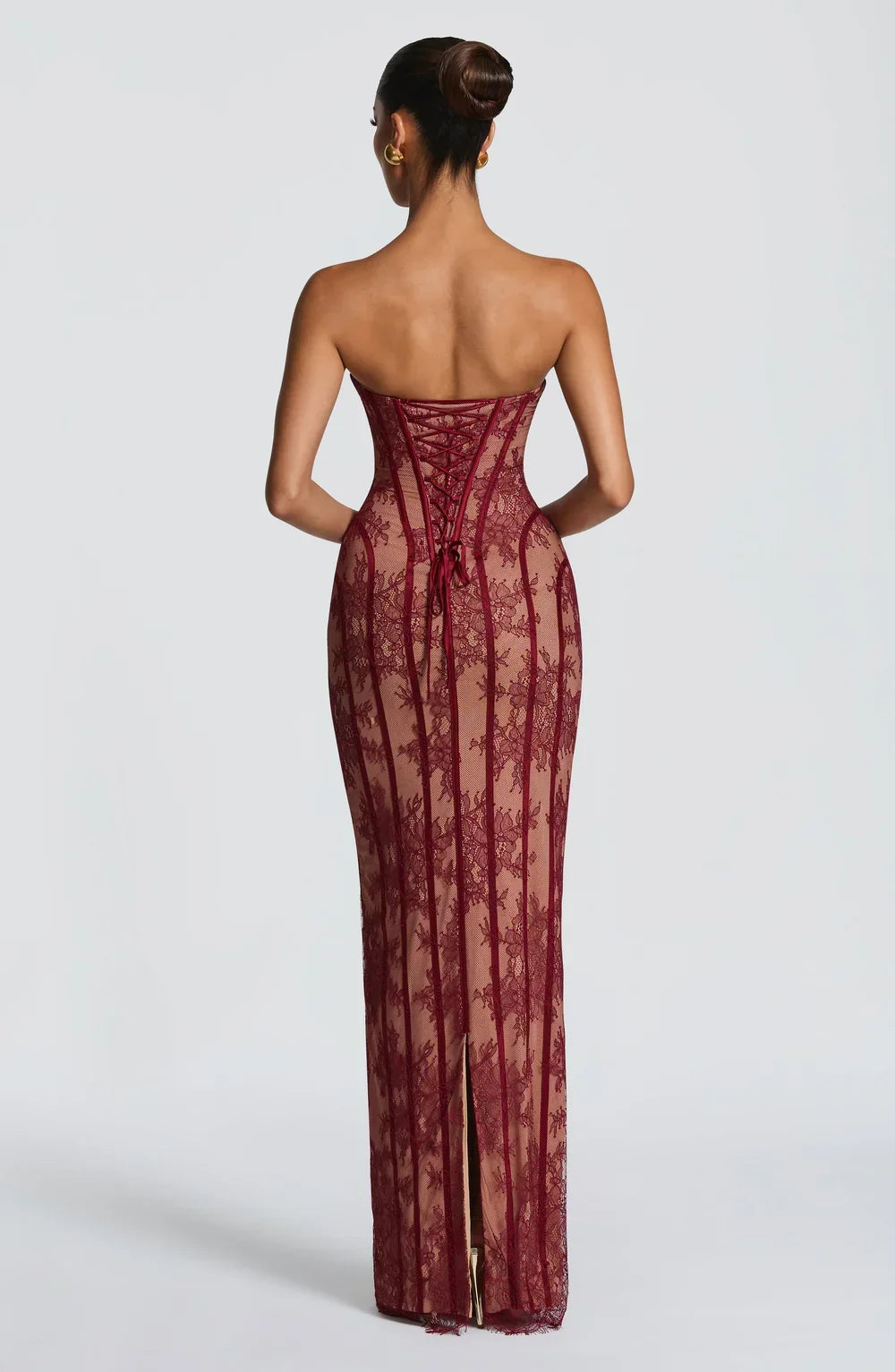 Amélie Dubois | Lace Corset Maxi Dress – Strapless Sweetheart Sheer Boned Evening Gown