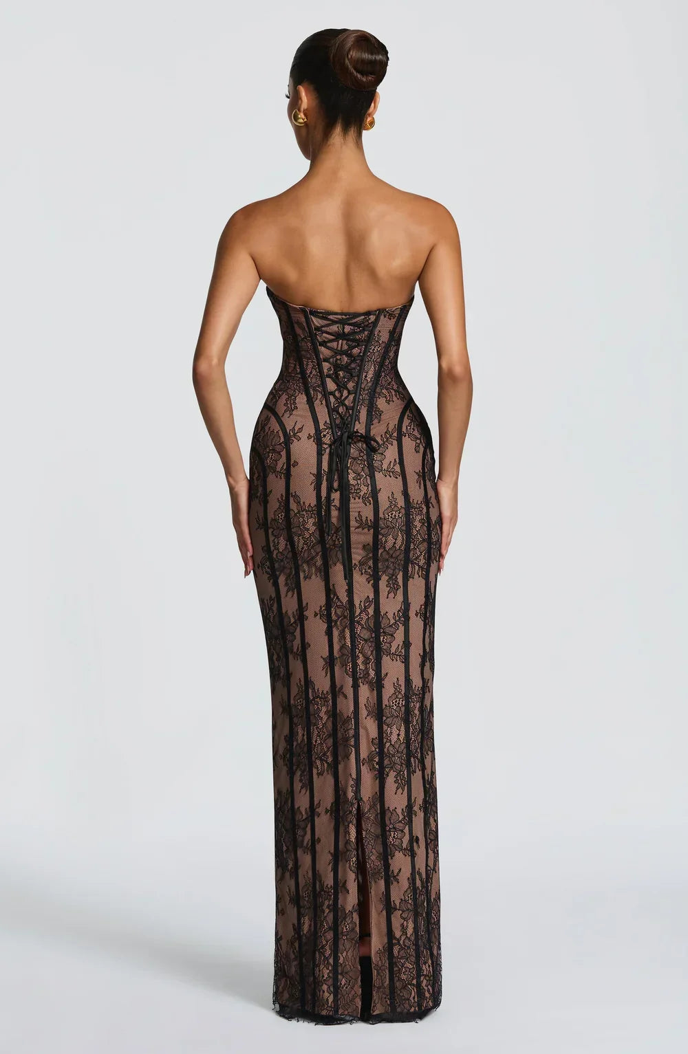 Amélie Dubois | Lace Corset Maxi Dress – Strapless Sweetheart Sheer Boned Evening Gown