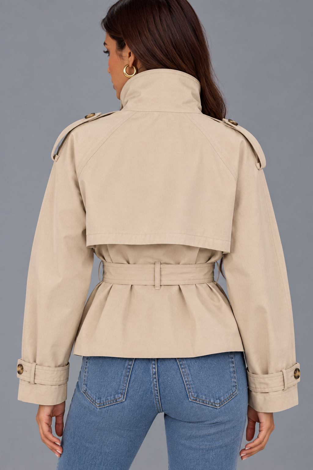 Flavie Brun | Women's Cropped Belted Trench Jacket – Beige Short Trench Coat
