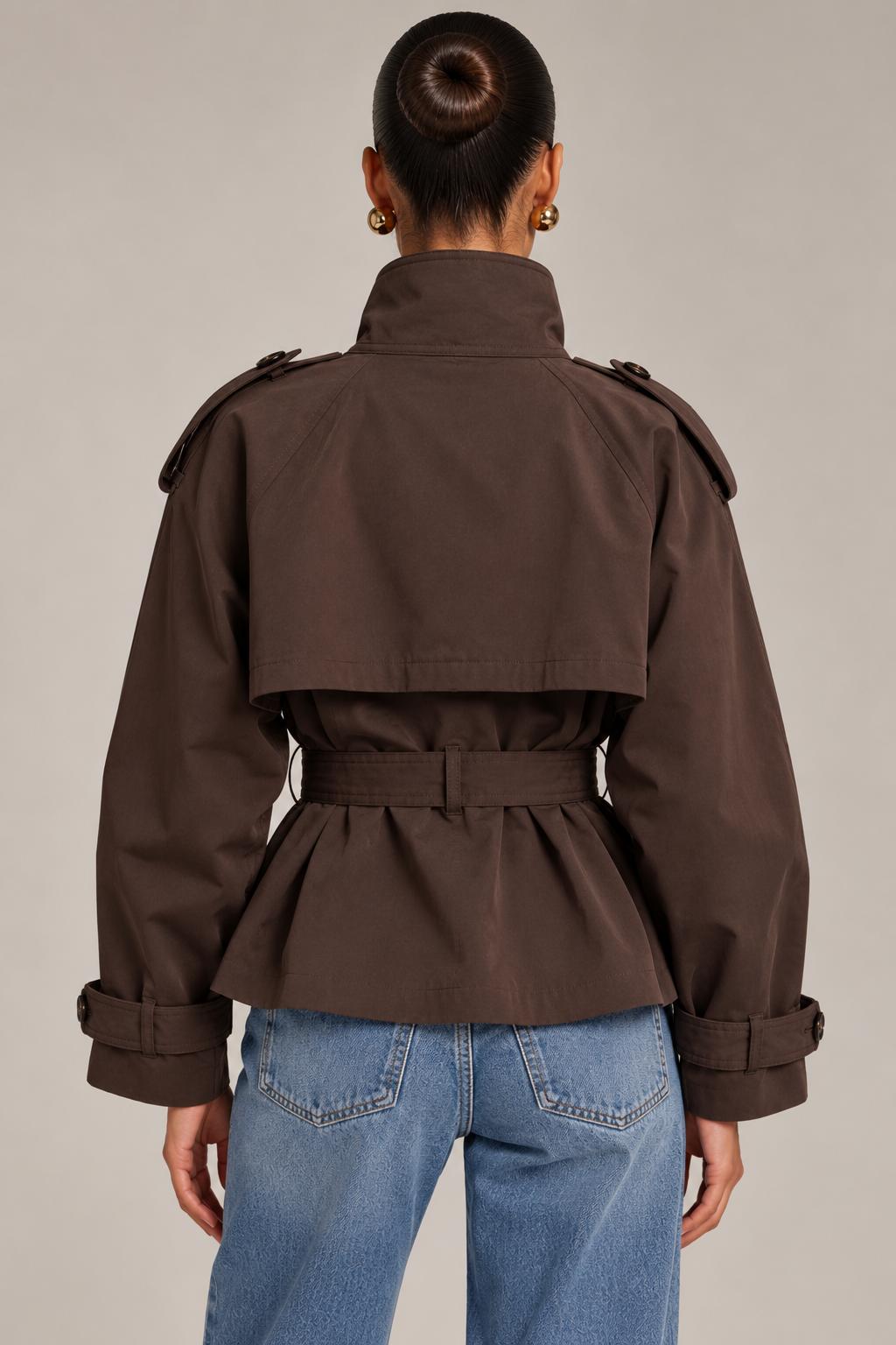Flavie Brun | Women's Cropped Belted Trench Jacket – Beige Short Trench Coat