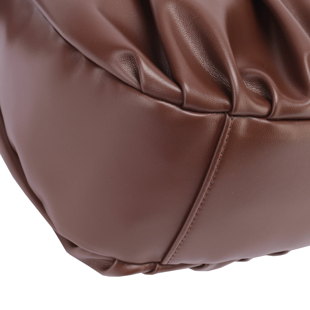 Valdoro | Women's Croissant Leather Sling Bag – Brown Ruched Shoulder Bag