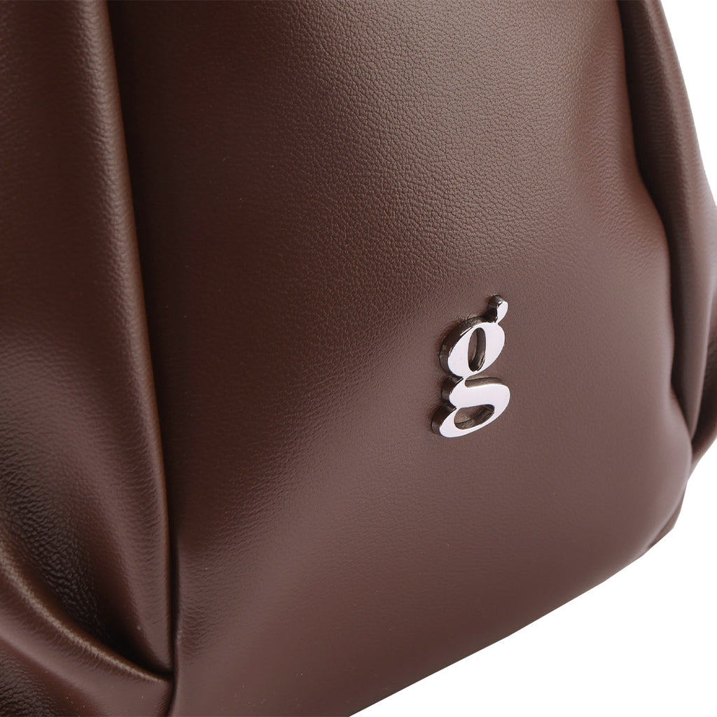 Valdoro | Women's Croissant Leather Sling Bag – Brown Ruched Shoulder Bag