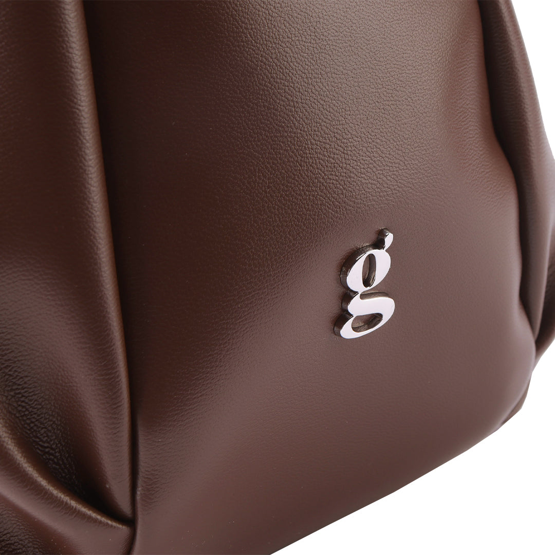 Valdoro | Women's Croissant Leather Sling Bag – Brown Ruched Shoulder Bag