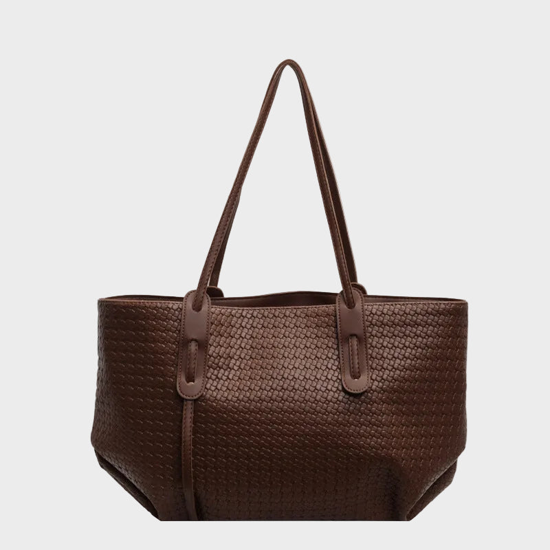 Lestang | Women's Brown Weave Tote Bag – Large Woven Shoulder Bag