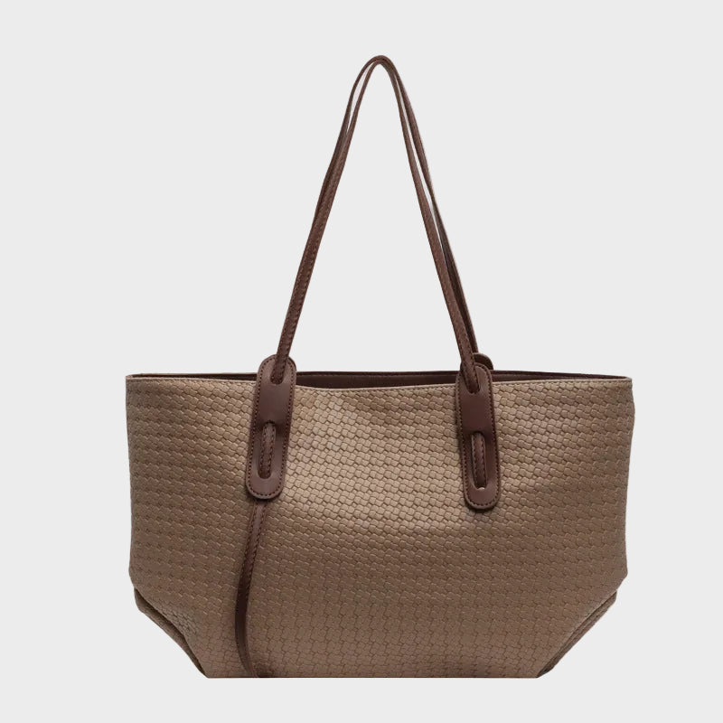 Lestang | Women's Brown Weave Tote Bag – Large Woven Shoulder Bag