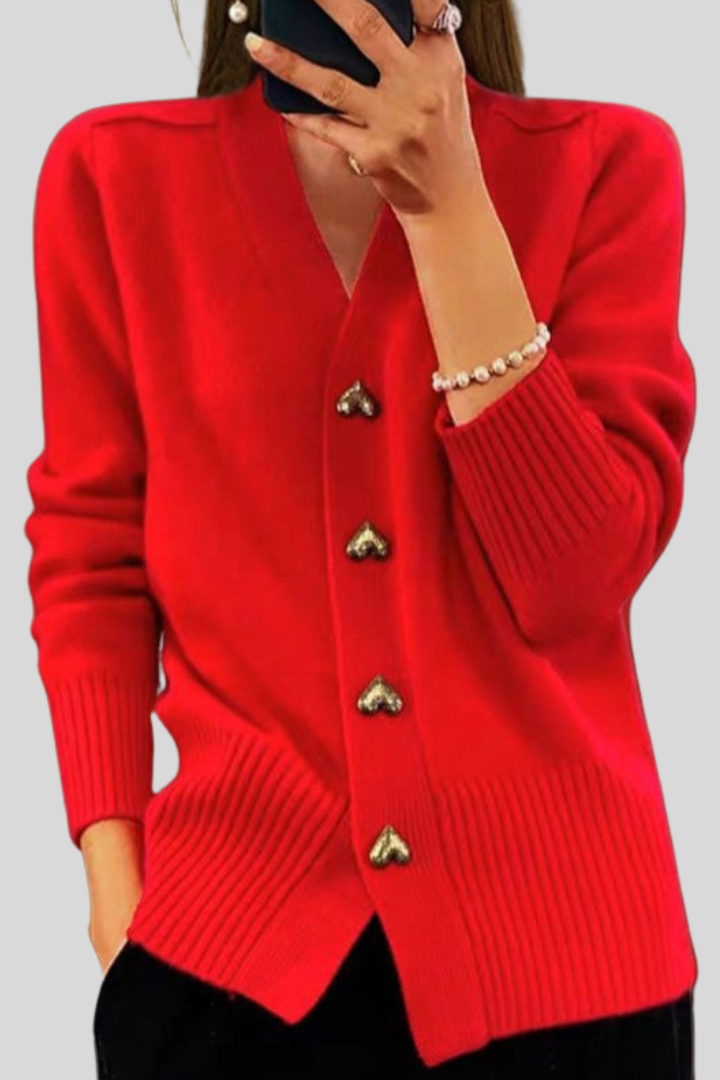 Ilaria Montavero | Elegant V-Neck Heart Button Cardigan