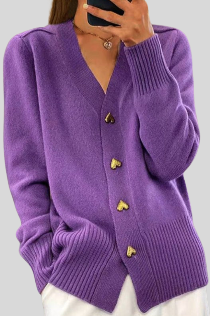 Ilaria Montavero | Elegant V-Neck Heart Button Cardigan
