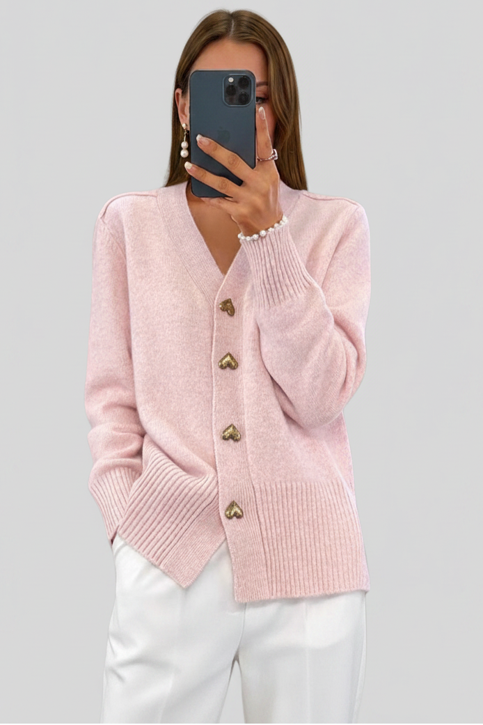 Ilaria Montavero | Elegant V-Neck Heart Button Cardigan