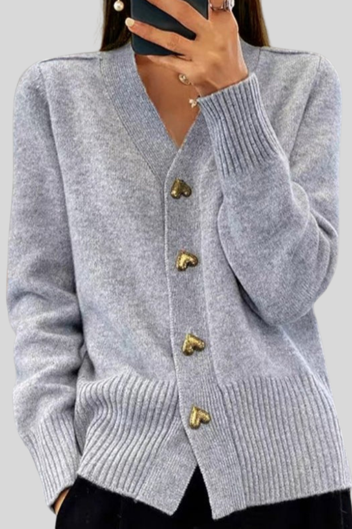 Ilaria Montavero | Elegant V-Neck Heart Button Cardigan