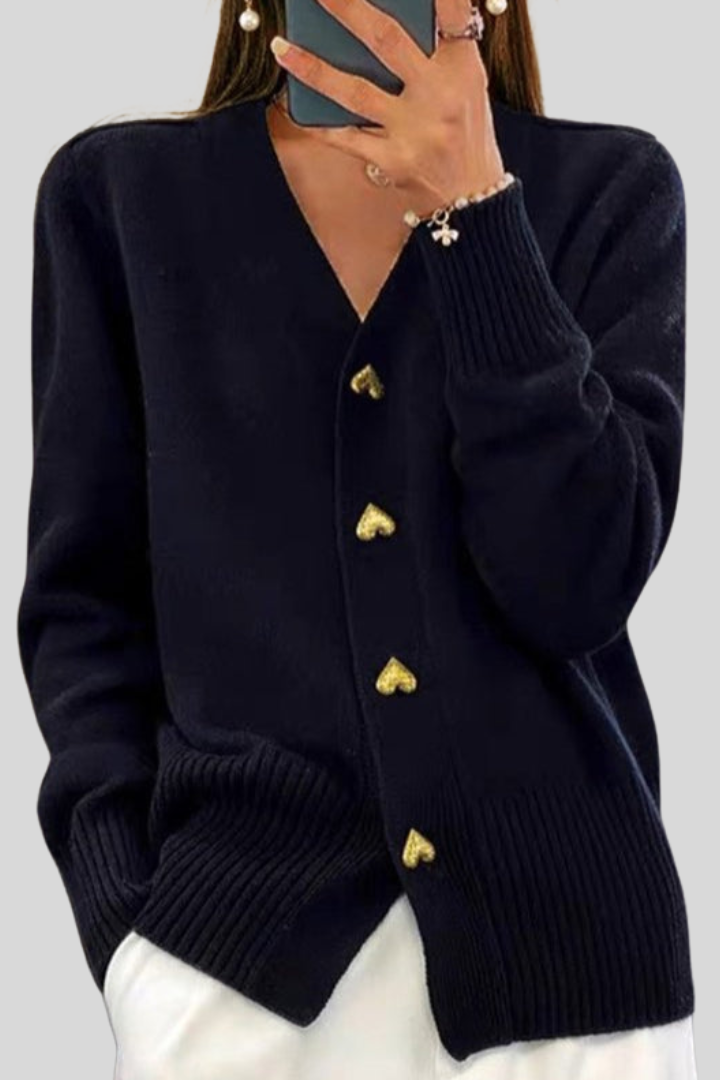 Ilaria Montavero | Elegant V-Neck Heart Button Cardigan
