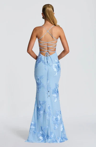 Charlotte Leroy | Embroidered Floral Mermaid Maxi Dress – Bustier Spaghetti Strap Evening Gown