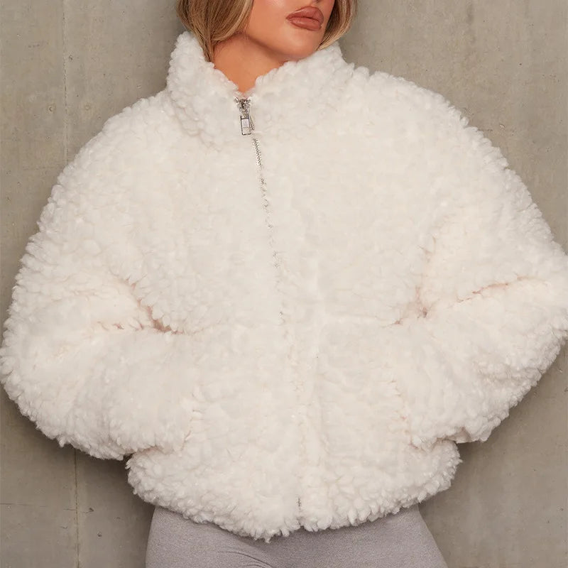 Perrine | Sherpa Jacket Women Cropped Zip Stand Collar Winter