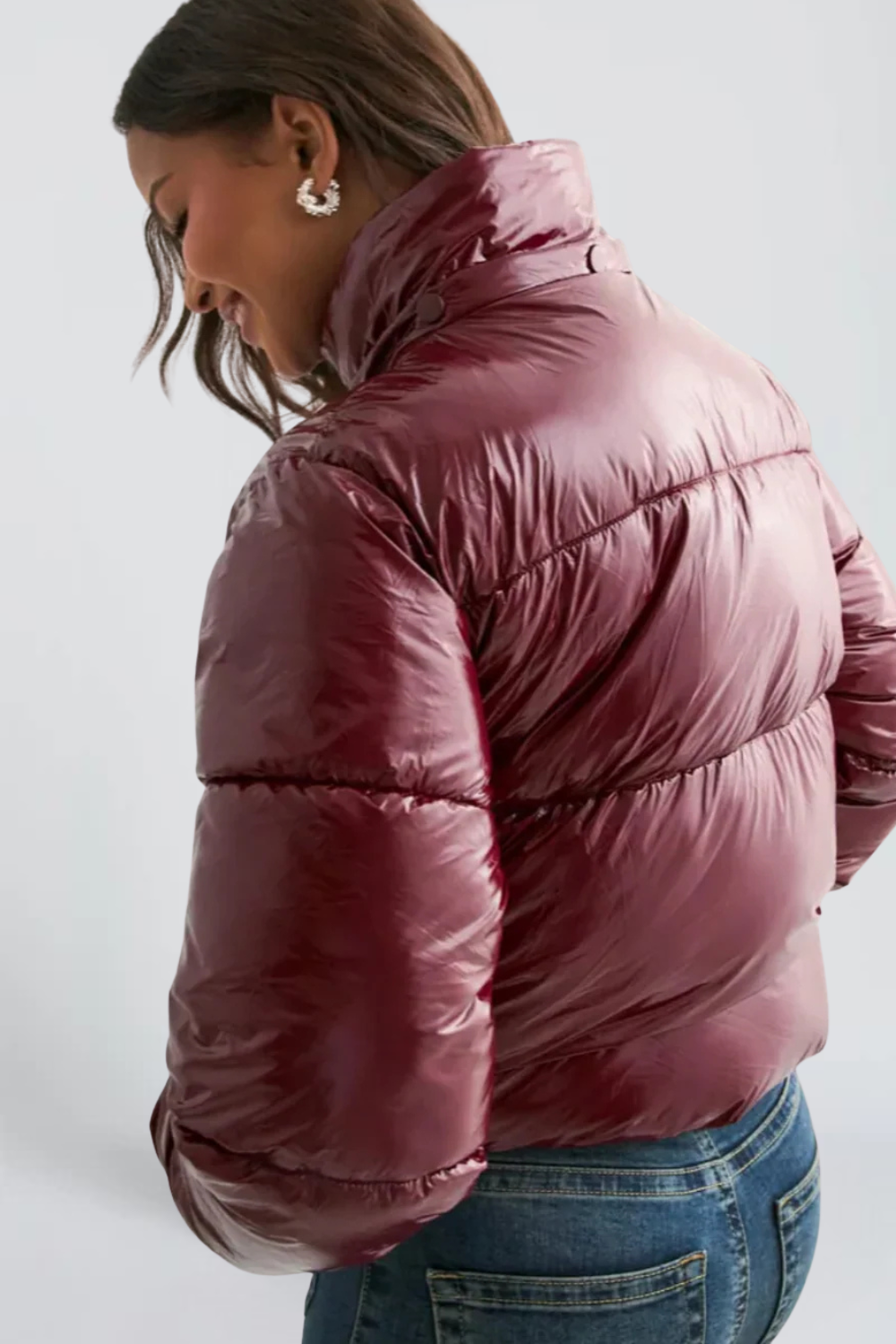 Lucile Roussel | Women's Short Shiny Puffer Jacket – Black Glossy Padded Coat