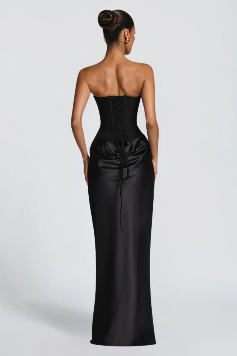 Pauline Bertrand | Strapless Corset Satin Maxi Dress – Hourglass Draped Formal Evening Gown