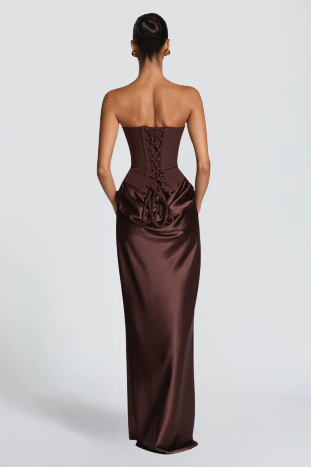 Pauline Bertrand | Strapless Corset Satin Maxi Dress – Hourglass Draped Formal Evening Gown