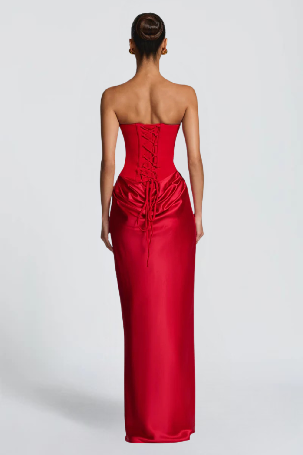 Pauline Bertrand | Strapless Corset Satin Maxi Dress – Hourglass Draped Formal Evening Gown