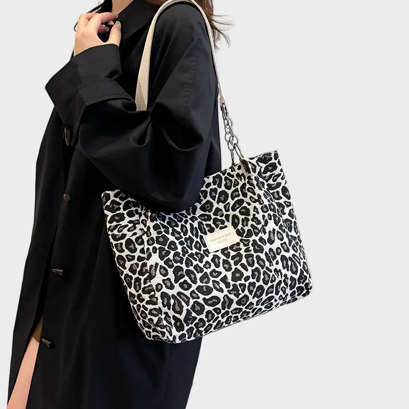 Garnet | Women's Leopard Print Plush Tote – Large Fluffy Shoulder Bag
