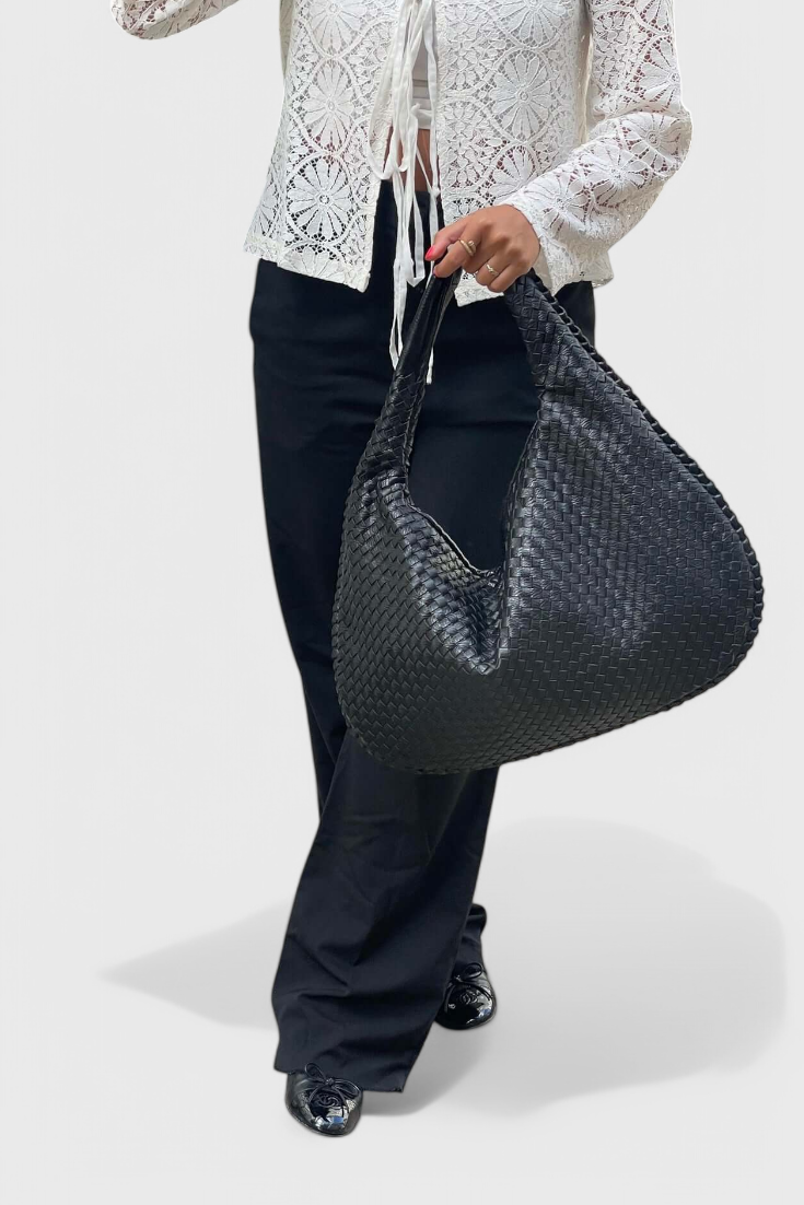 Maraisel | Women's Black Knitted Shoulder Bag – Woven Hobo Bag