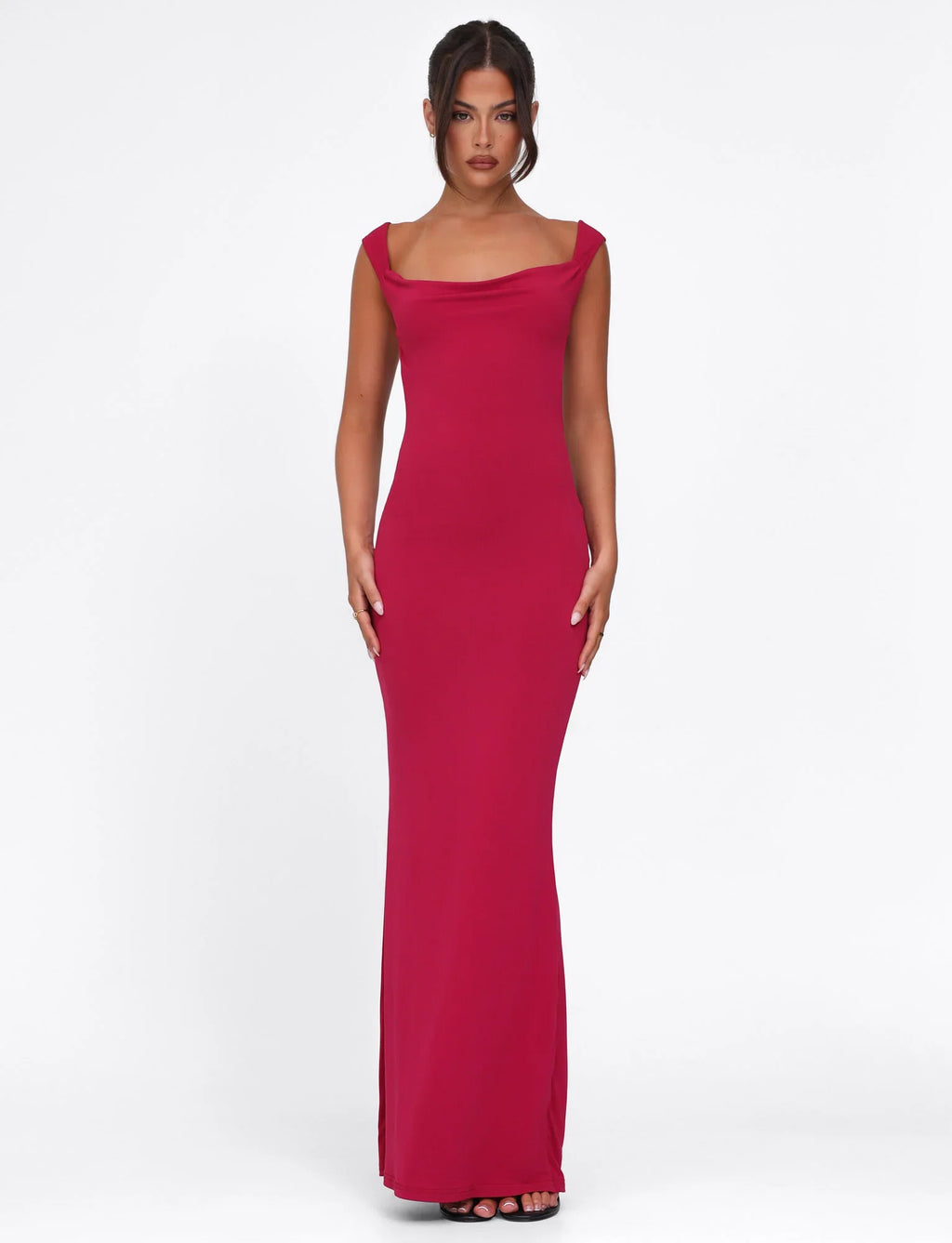 Léa Robert | Bow Back Maxi Dress – Square Neck Open Back Bodycon Evening Gown
