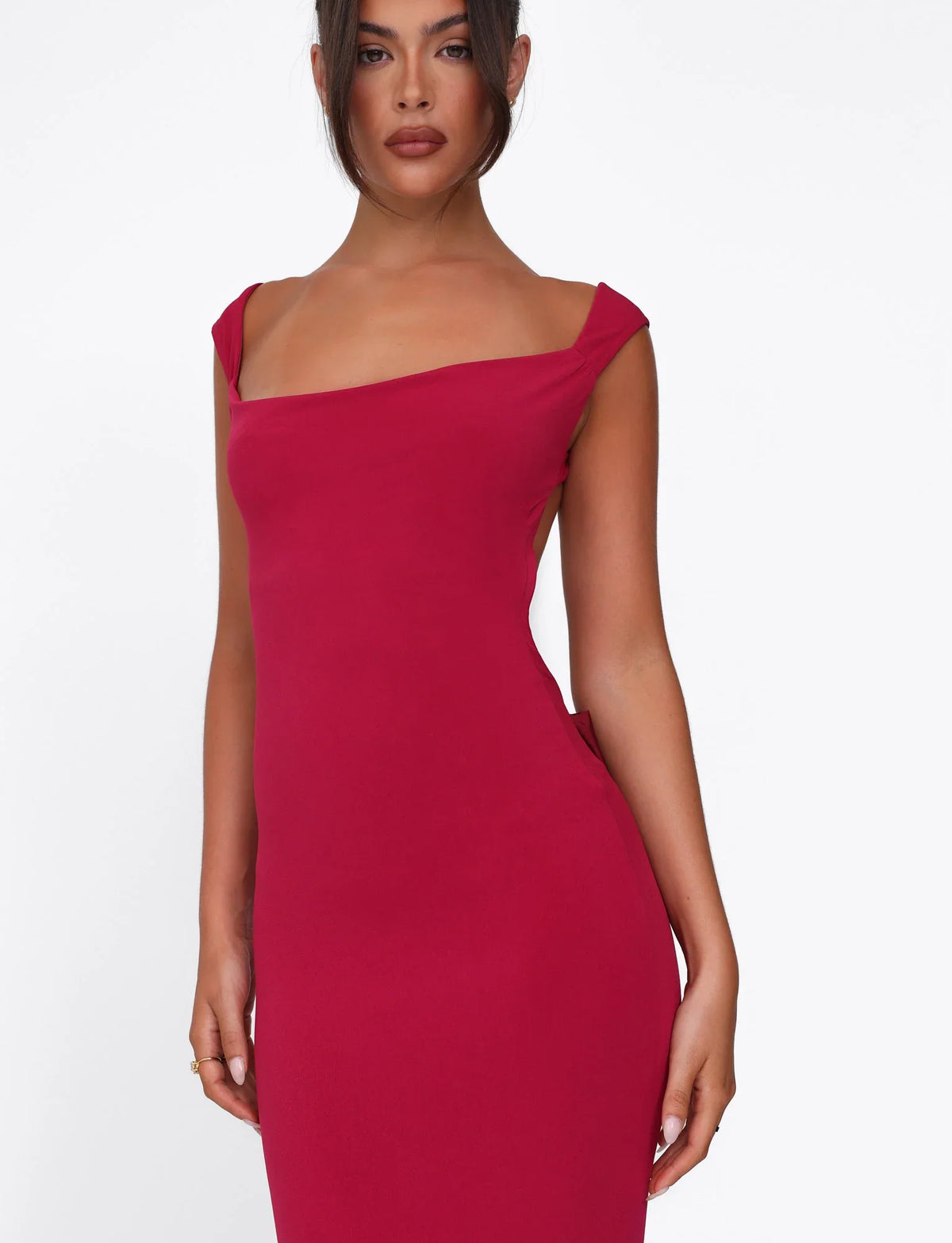 Léa Robert | Bow Back Maxi Dress – Square Neck Open Back Bodycon Evening Gown