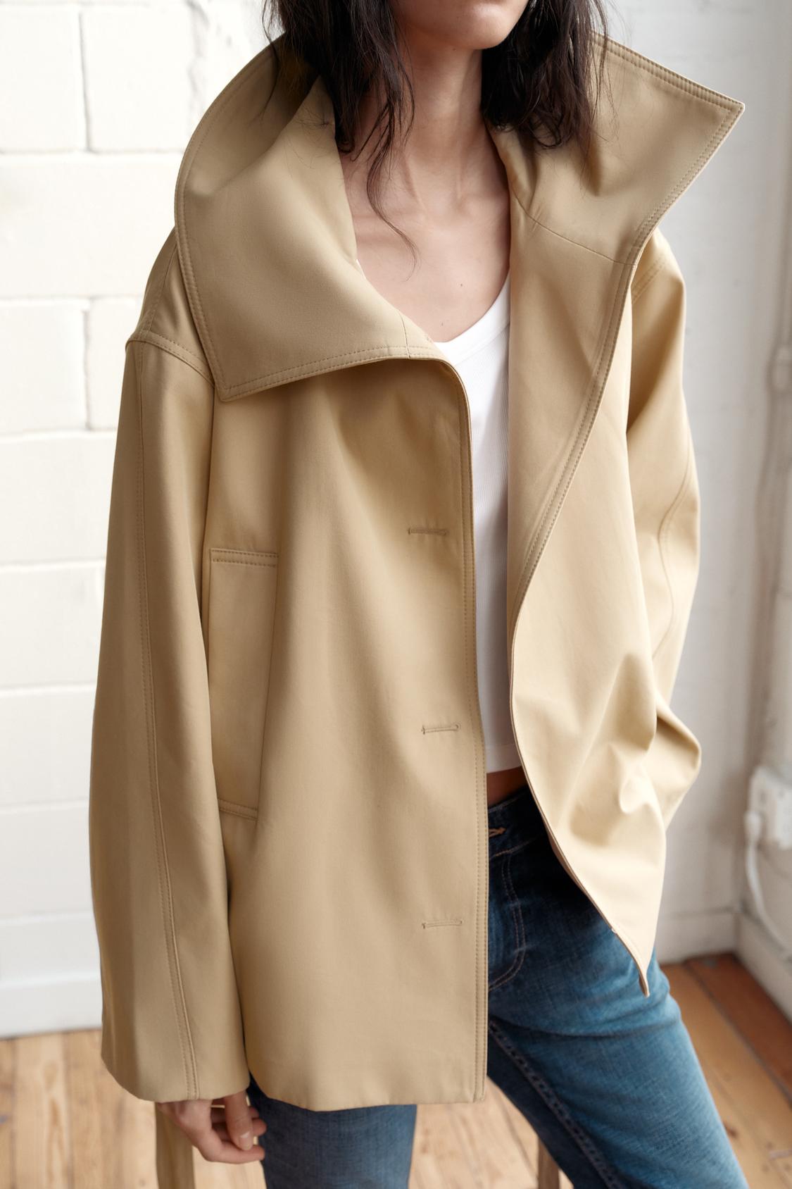 Justine Faure | Women's Short Belted Trench Coat – Light Brown Oversized Cotton Trench Jacket