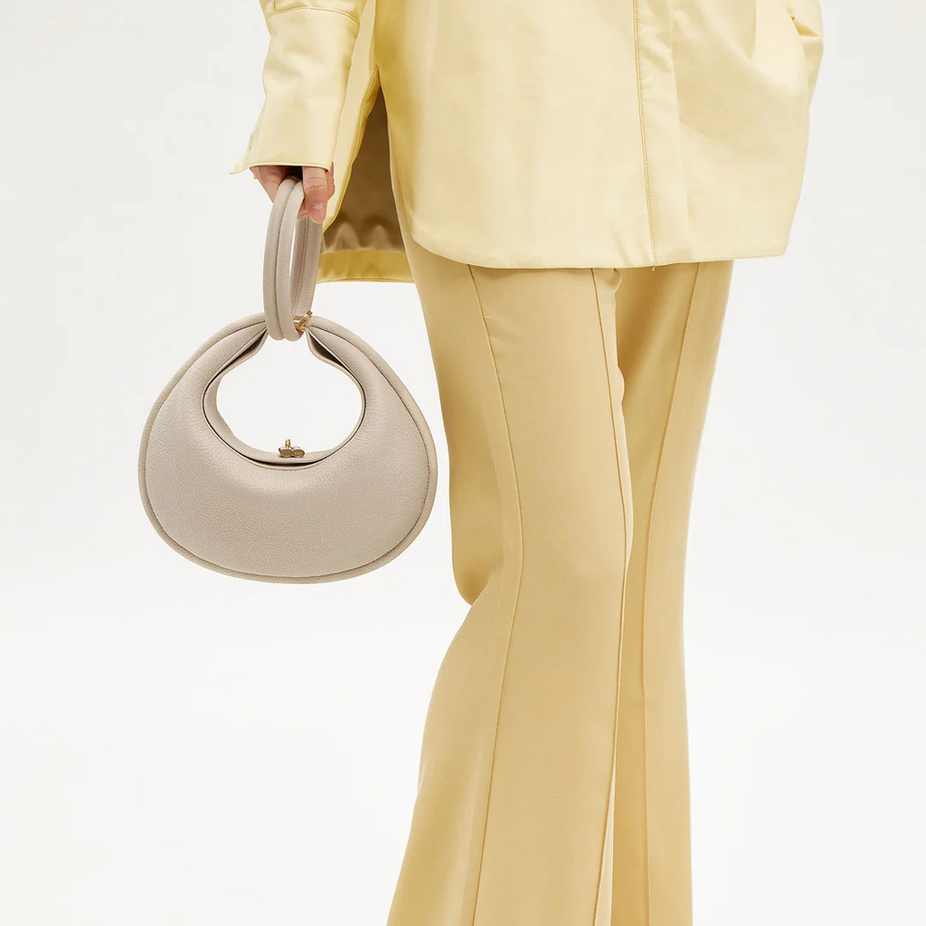 Sveva | Women's Crescent Moon Bag – Cream Half Moon Shoulder Bag with Gold Hardware