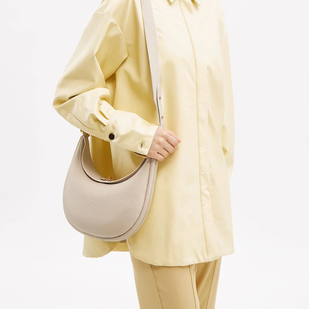 Sveva | Women's Crescent Moon Bag – Cream Half Moon Shoulder Bag with Gold Hardware